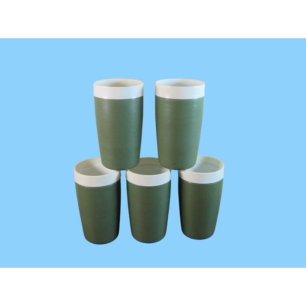 Vintage Royal Satin Therm-O-Ware Green & White Tumblers Set Of 5 Dishwasher Safe